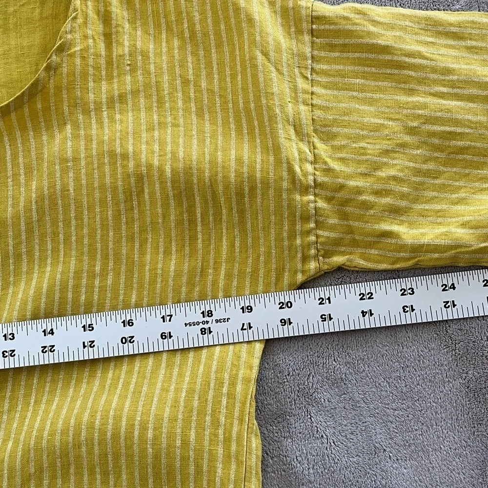 Lungo L'Arno 100% Linen Made in Italy Mustard Striped Ruffle Tunic Top L Boho - Picture 10 of 12